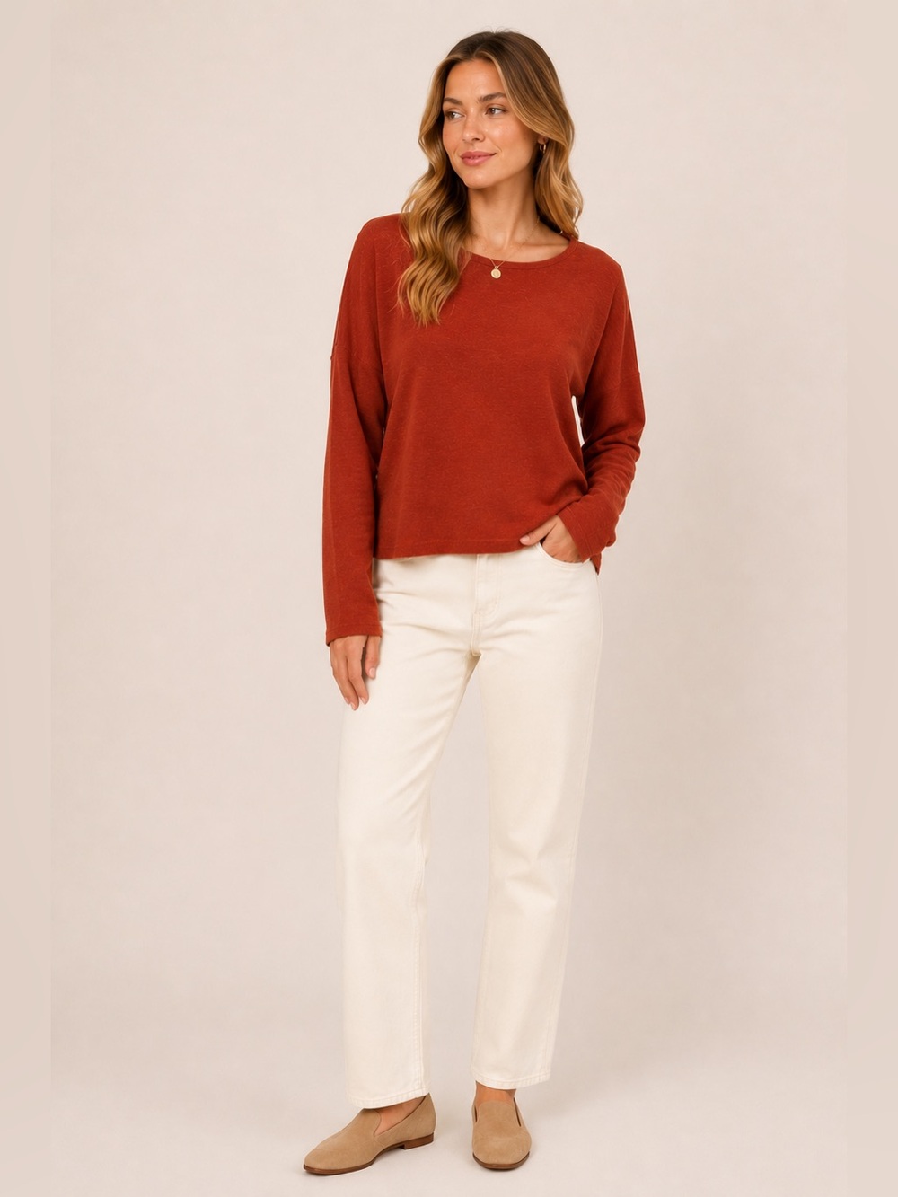 Treasure & Bond Rust Lightweight Knit Sweater Small Casual Long Sleeve Top